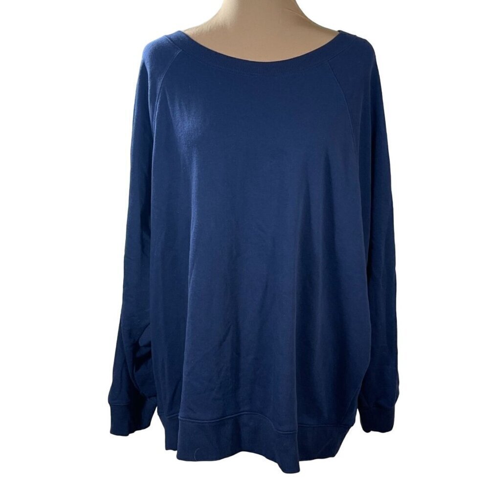 Lou & Grey Side Stripe Cozy Cotton Terry Sweatshirt Navy Green Size XXL